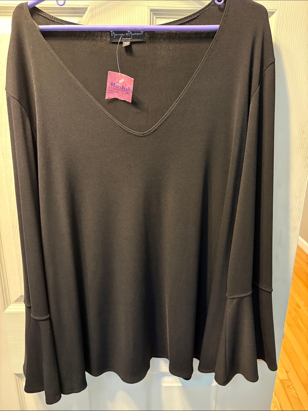 Black V-Neck Bell Sleeve Tunic Top